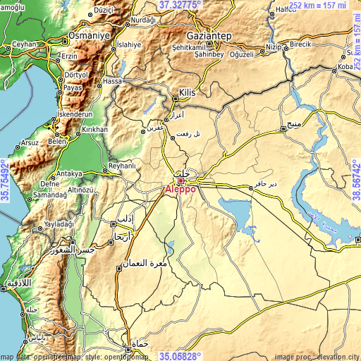 Topographic map of Aleppo