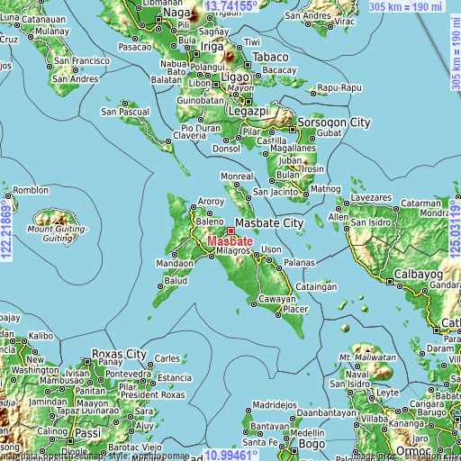 Topographic map of Masbate