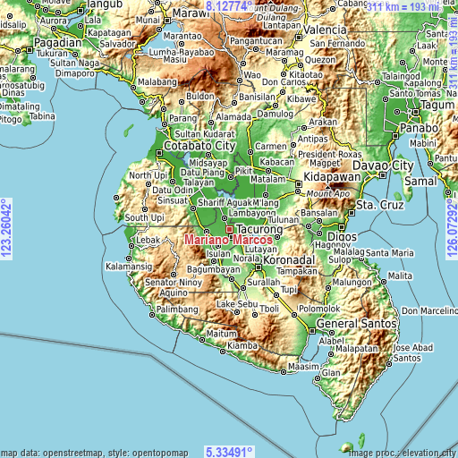 Topographic map of Mariano Marcos