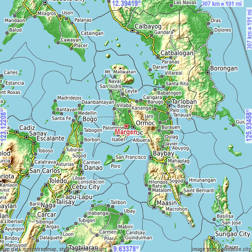 Topographic map of Margen