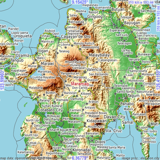 Topographic map of Maramag