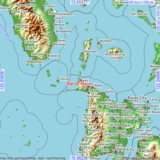 Topographic map of Manoc-Manoc