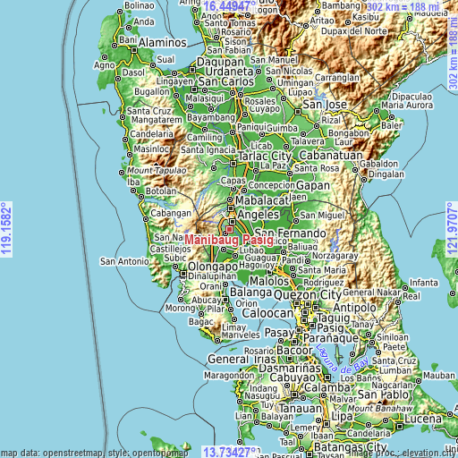 Topographic map of Manibaug Pasig