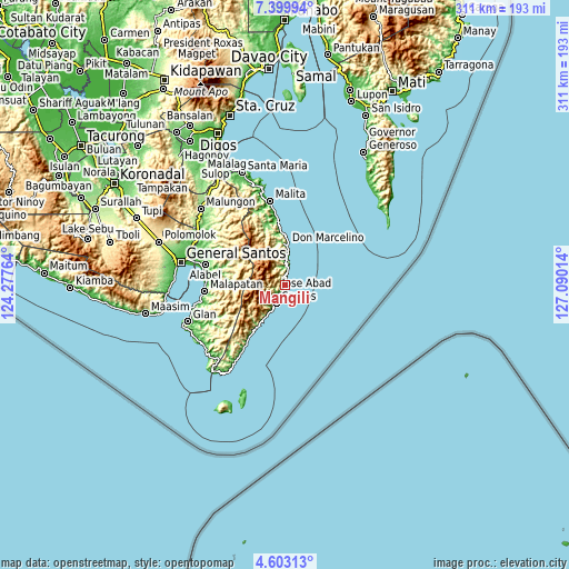 Topographic map of Mangili