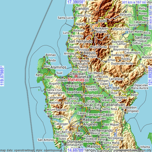 Topographic map of Manaoag