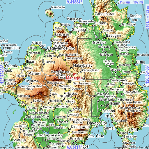 Topographic map of Managok