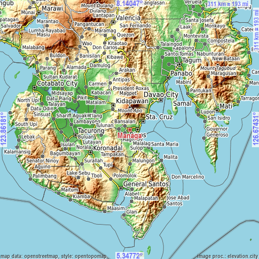 Topographic map of Managa