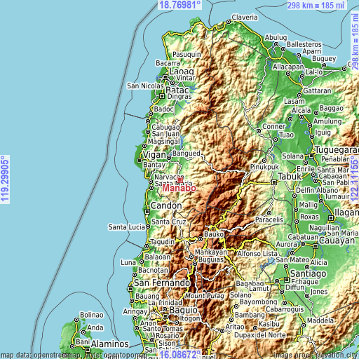 Topographic map of Manabo