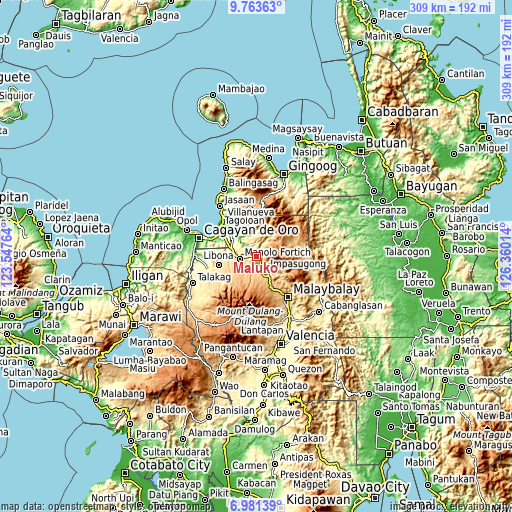 Topographic map of Maluko