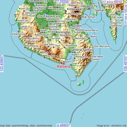 Topographic map of Malbang