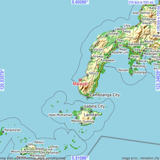 Topographic map of Malayal