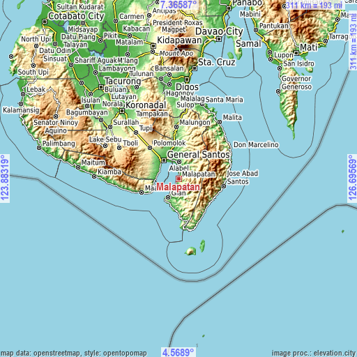 Topographic map of Malapatan