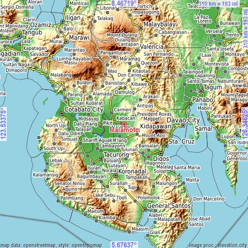 Topographic map of Malamote