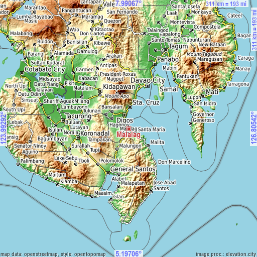 Topographic map of Malalag