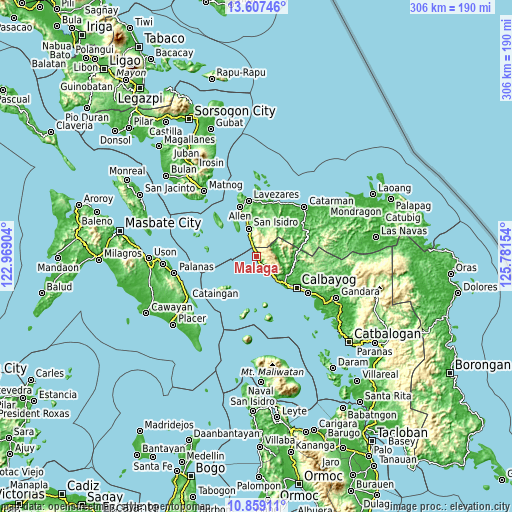 Topographic map of Malaga
