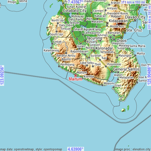 Topographic map of Maitum