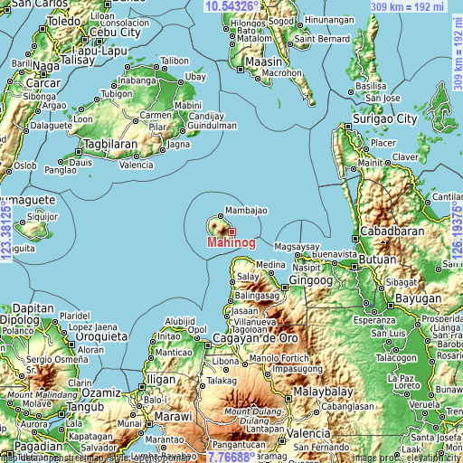 Topographic map of Mahinog