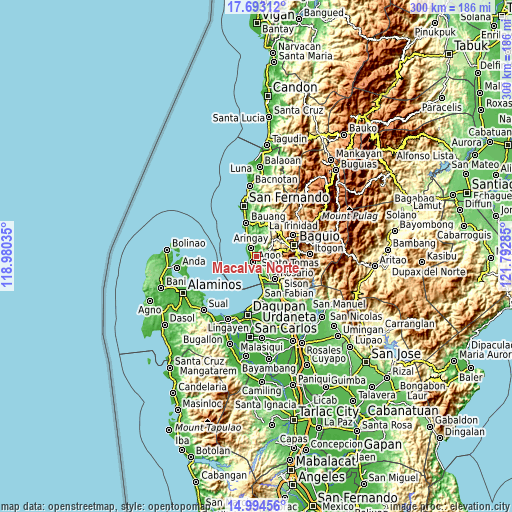 Topographic map of Macalva Norte