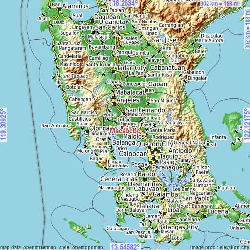 Topographic map of Macabebe