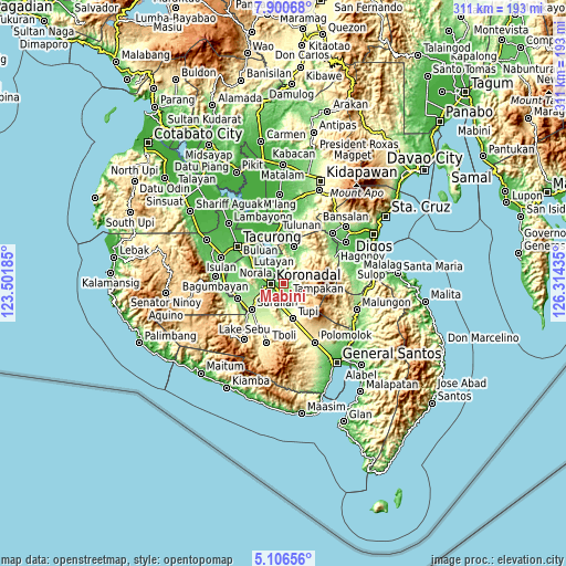 Topographic map of Mabini