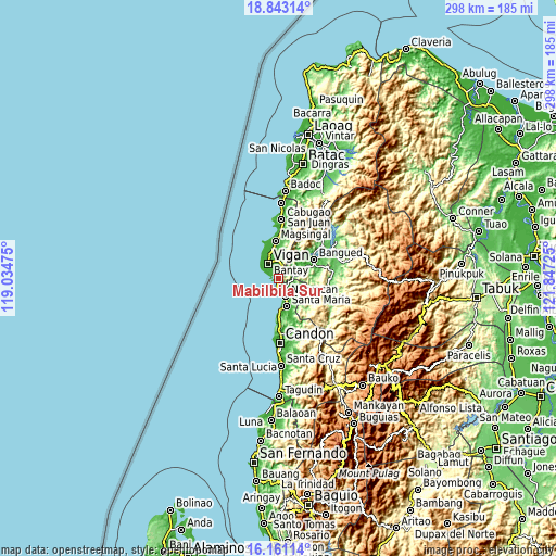 Topographic map of Mabilbila Sur