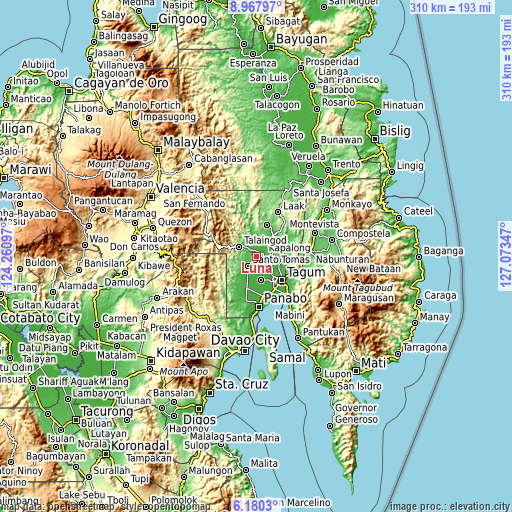 Topographic map of Luna