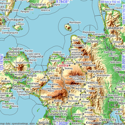 Topographic map of Lumbia