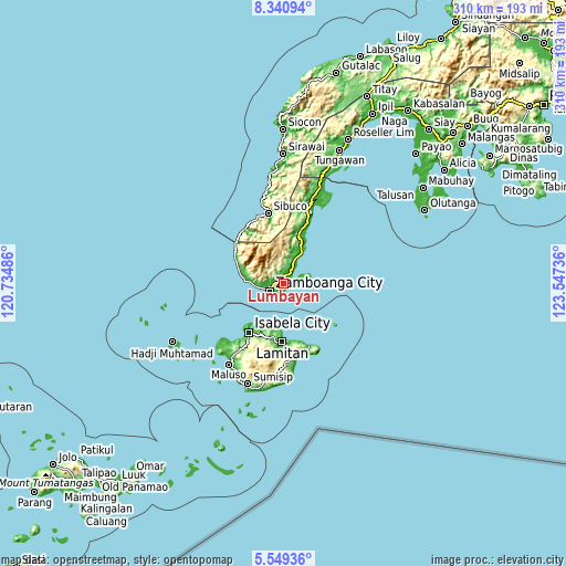 Topographic map of Lumbayan