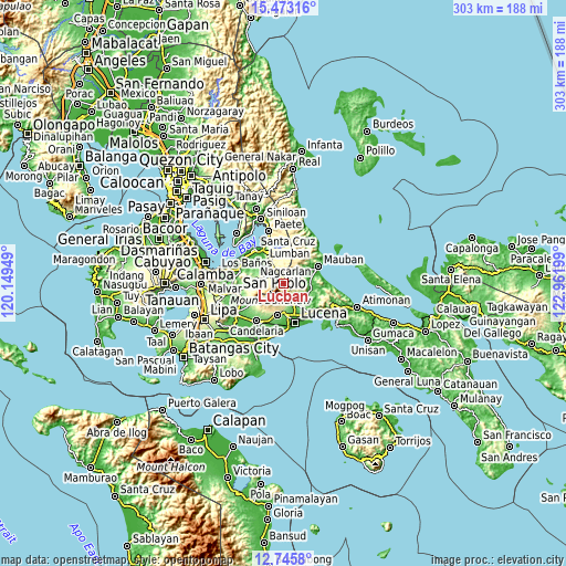 Topographic map of Lucban