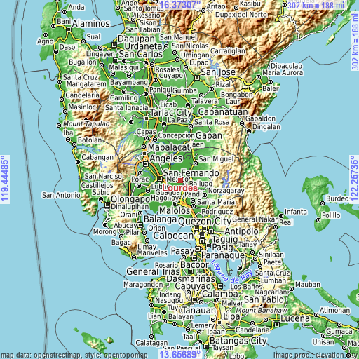 Topographic map of Lourdes