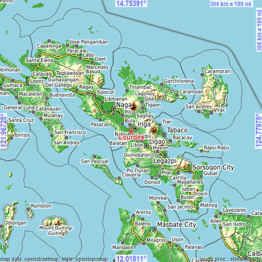 Topographic map of Lourdes