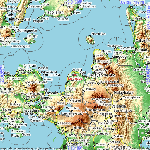 Topographic map of Lourdes