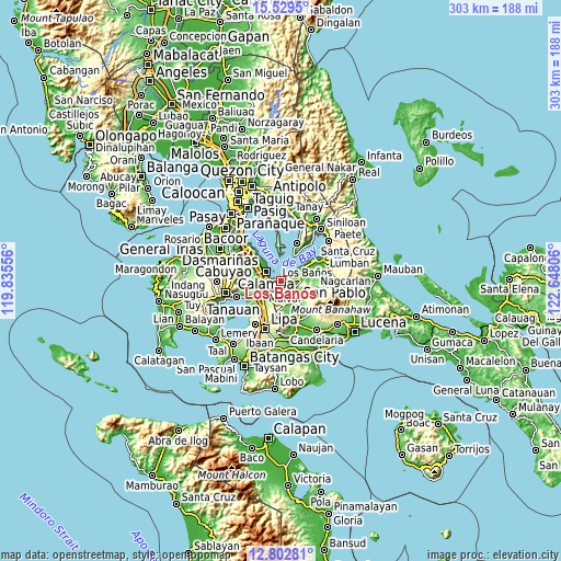 Topographic map of Los Baños
