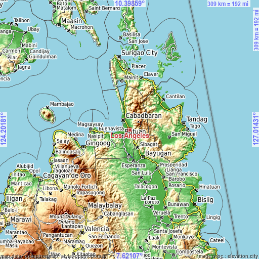 Topographic map of Los Angeles