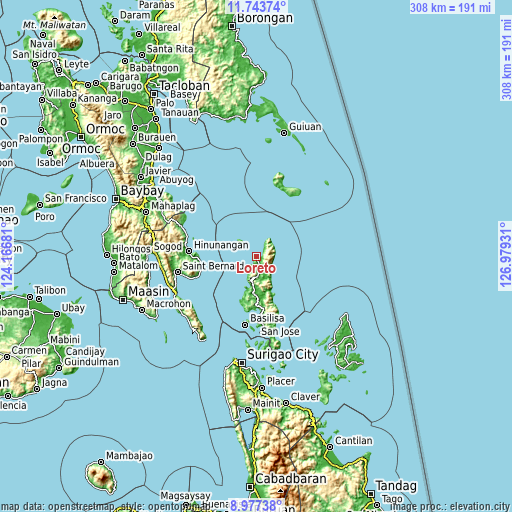 Topographic map of Loreto