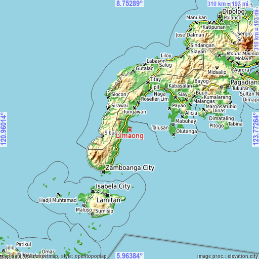 Topographic map of Limaong