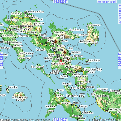 Topographic map of Ligao