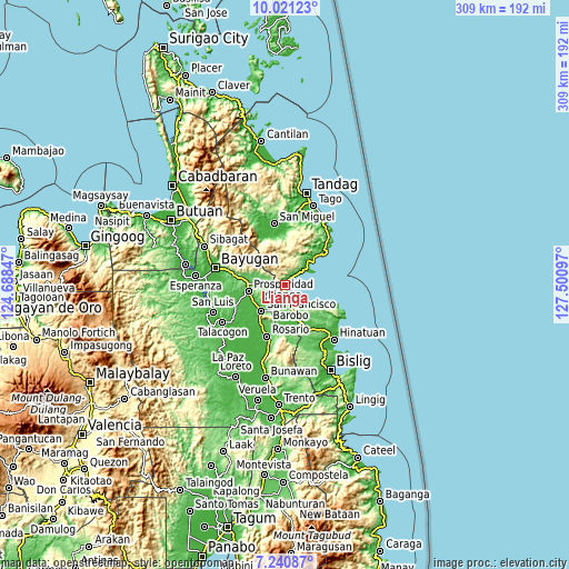 Topographic map of Lianga