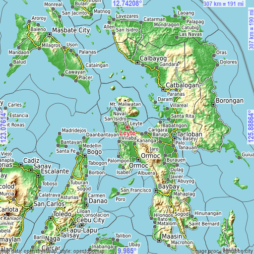 Topographic map of Leyte