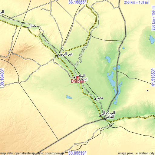 Topographic map of Dhībān
