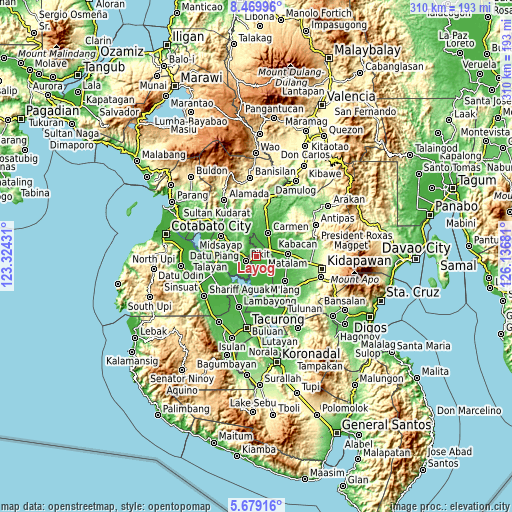 Topographic map of Layog