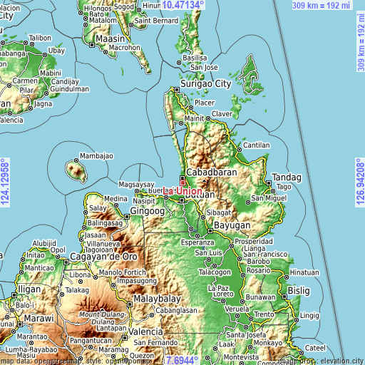 Topographic map of La Union