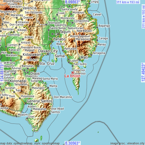 Topographic map of La Union