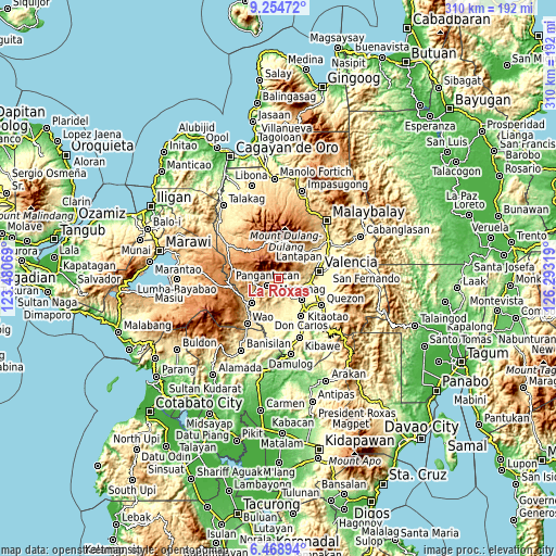 Topographic map of La Roxas