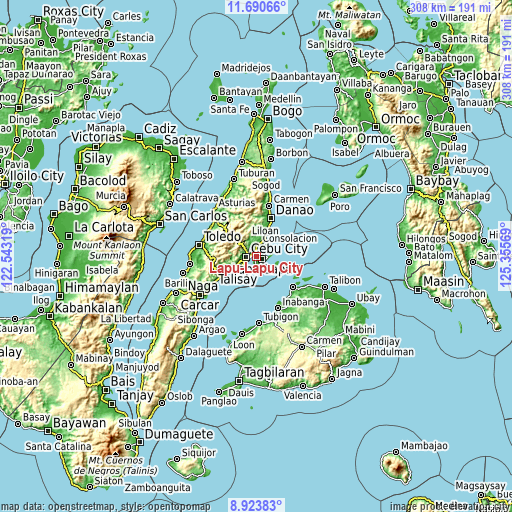 Topographic map of Lapu-Lapu City