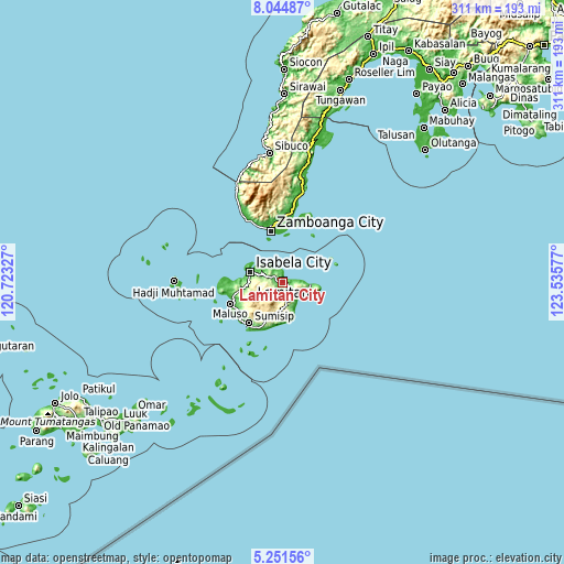 Topographic map of Lamitan City