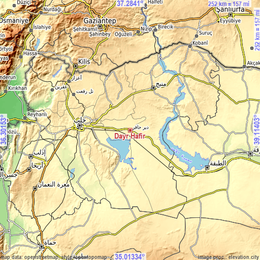 Topographic map of Dayr Ḩāfir