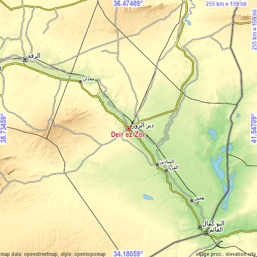 Topographic map of Deir ez-Zor