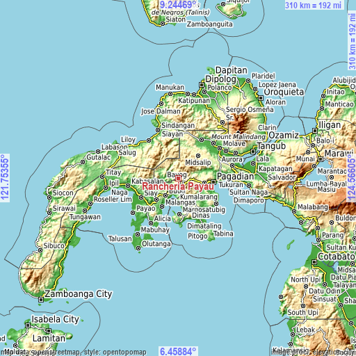 Topographic map of Rancheria Payau