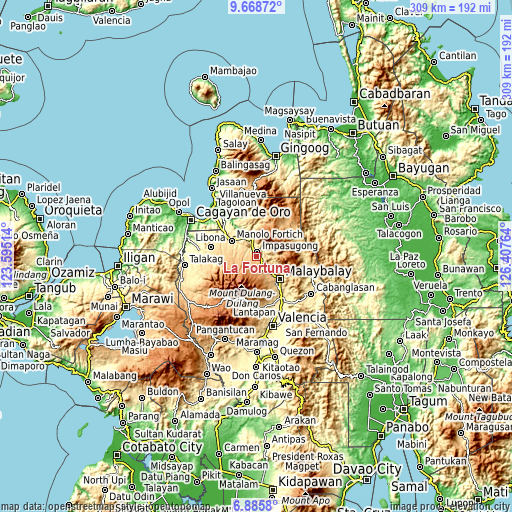 Topographic map of La Fortuna